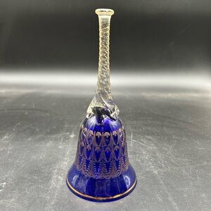 Bohemian Elegant Blue Glass Bell with Gold Accents Intaglio